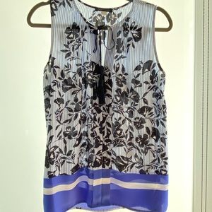 Tommy Hilfiger Sleeveless top, blue & white, black tassels